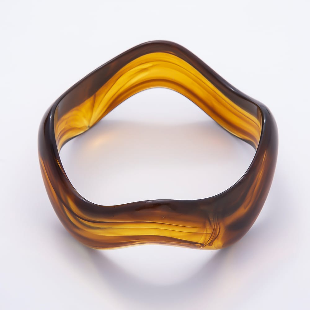 White, Black, Green, Pink, Red, Brown, Blue Marble Resin Acrylic Wave Wide Geometric Bangle Bracelet | WA-02144
