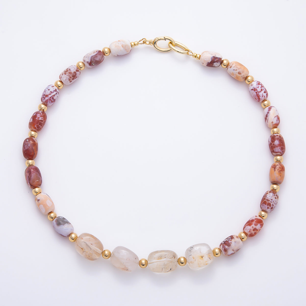 16K Gold Filled 10.5mm Red Jasper Bead Rectangle Gemstone Chain 19 Inch Necklace w. Dual Push Gate | WA-00048