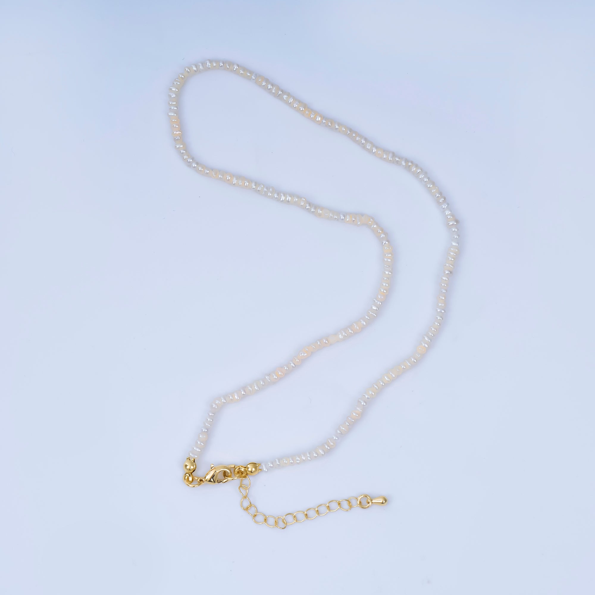24K Gold Filled 3.2mm Dainty Freshwater Pearl Chain 15 Inch Necklace with Extender | WA-1004