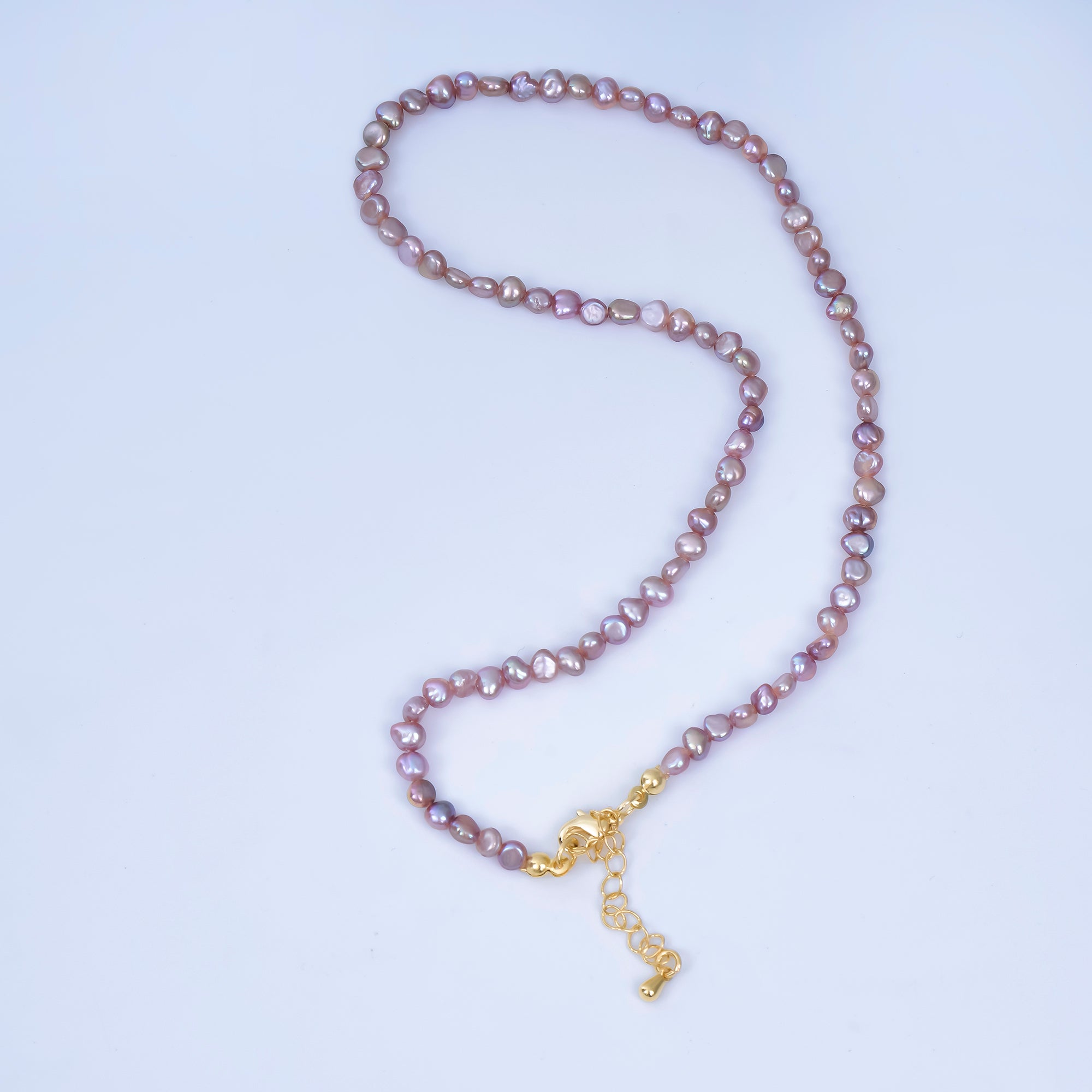 24K Gold Filled 4.6mm Natural Freshwater Pearl Chain 15 Inch Necklace with Extender | WA-1005