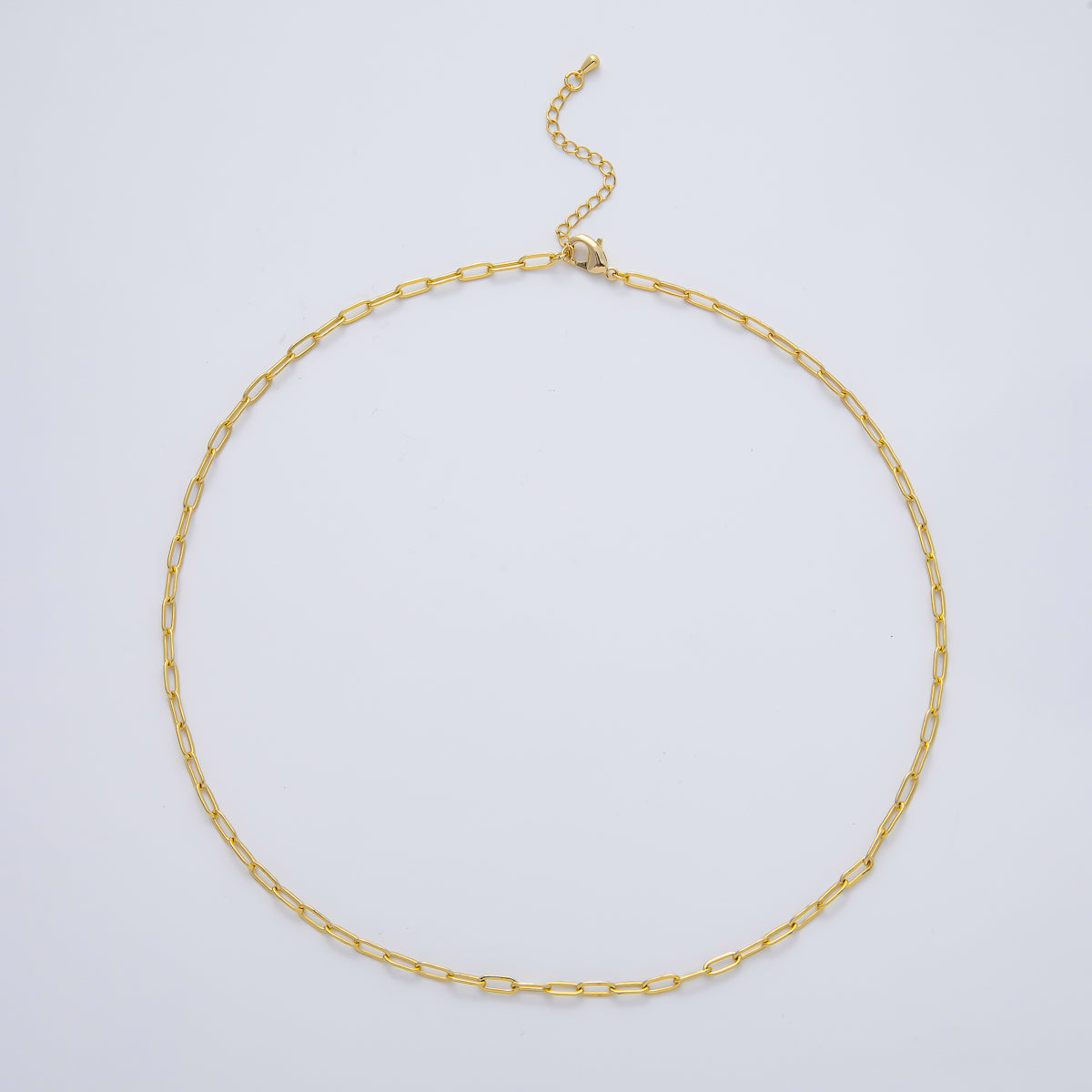 18K Gold Filled 3mm Mini Paperclip Chain 17 Inch Necklace w. Extender | WA-1187