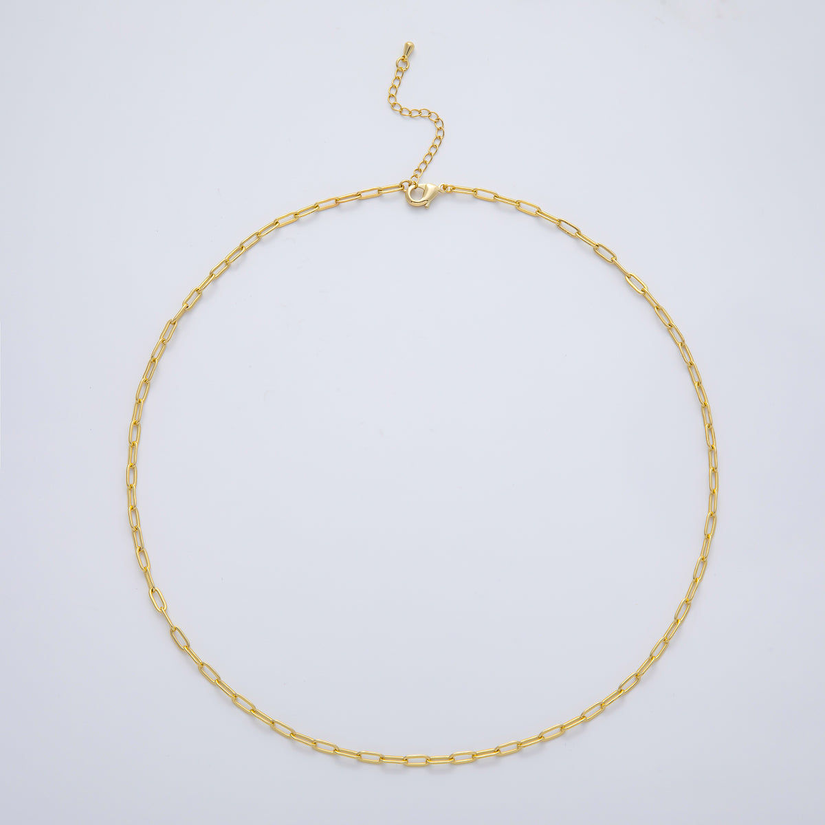 18K Gold Filled 3mm Mini Paperclip Chain 19 Inch Necklace w. Extender | WA-1189