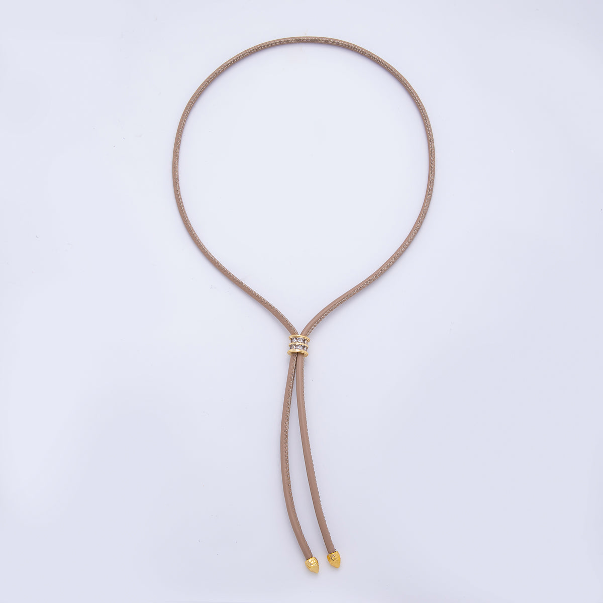 18K Gold Filled 3.3mm Brown, Color, Red Faux Leather Baguette CZ Slide Bolo Chain 23.62 Inch Necklace | WA-01211 ~ WA-01214