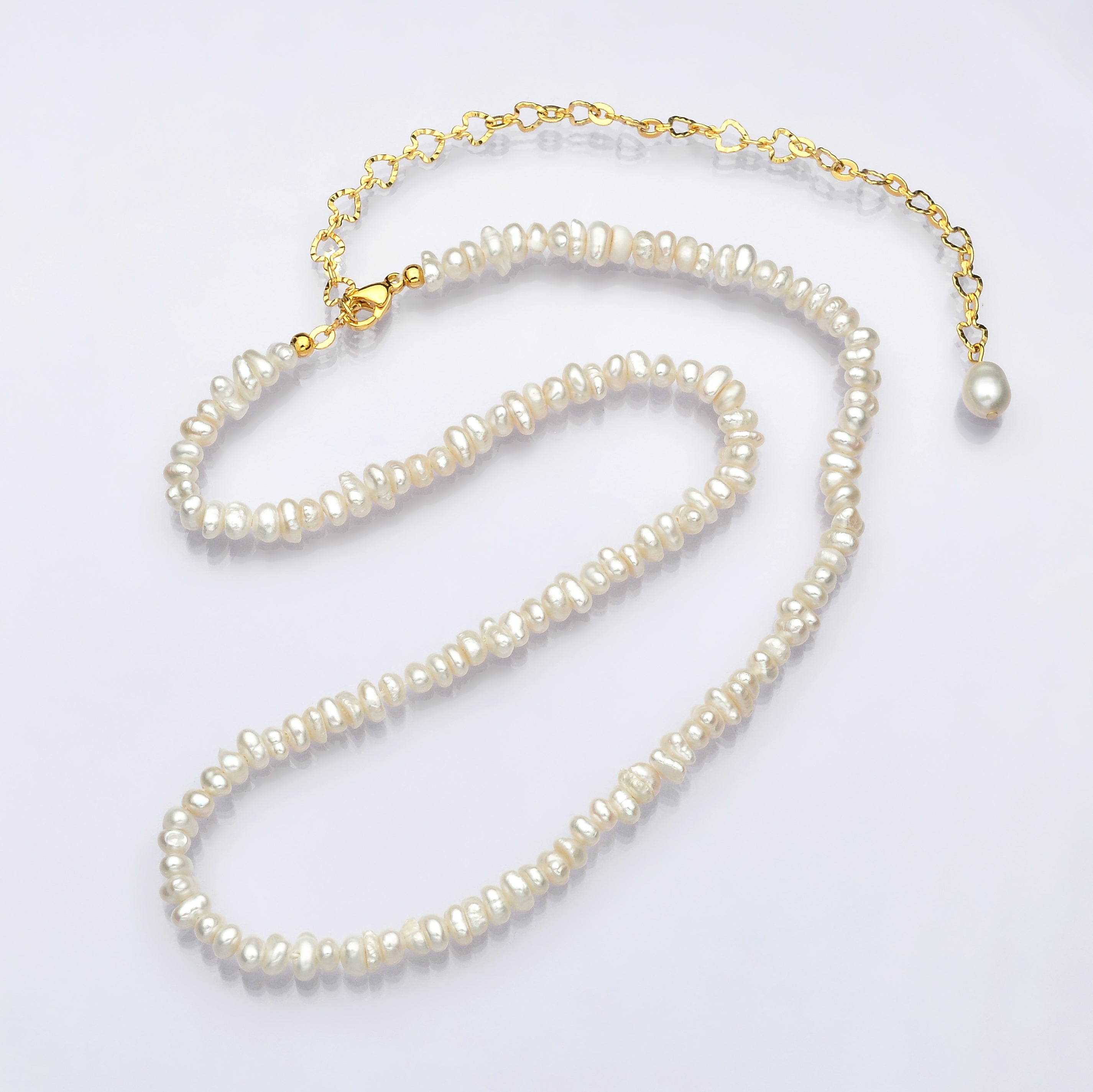 18 Inch Half 4.5mm Seed Pearl, Half Textured Heart Chain Layering Necklace | WA-1244 Clearance Pricing