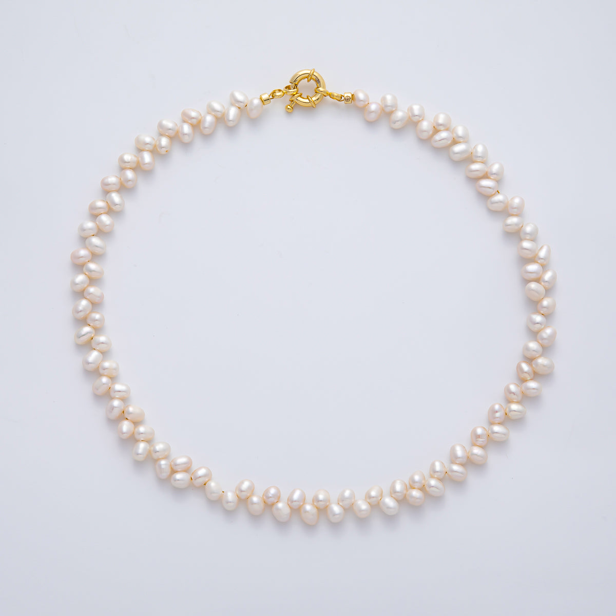 18K Gold Filled Double Freshwater Pearl Seed 15.5 Inch Choker Necklace w. Sailor Clasps | WA-1284