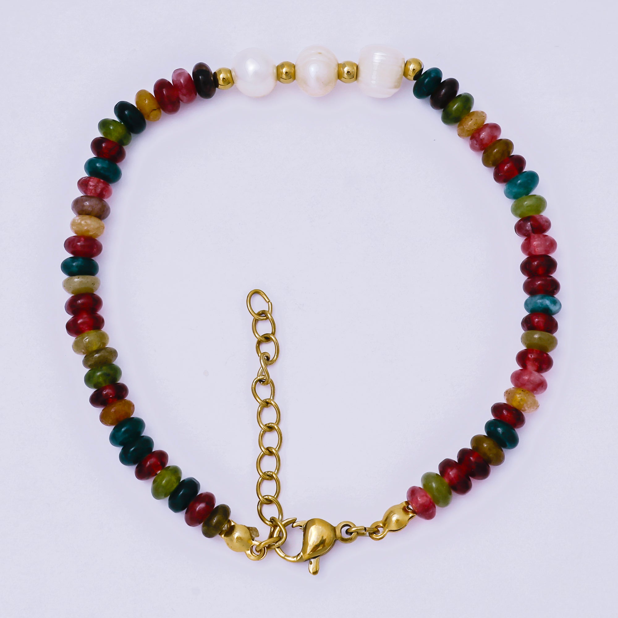 Gold Stainless Steel 4.8mm Midnight Garden 7 Inches Pearl Beads Bracelet | WA-1368