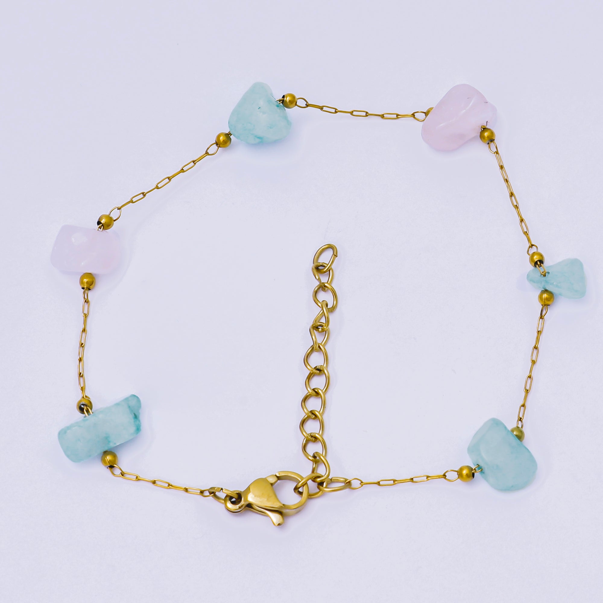 Gold Stainless Steel 2mm Blue, Pink 7 Inches Gemstone Beads Bracelet | WA-1370
