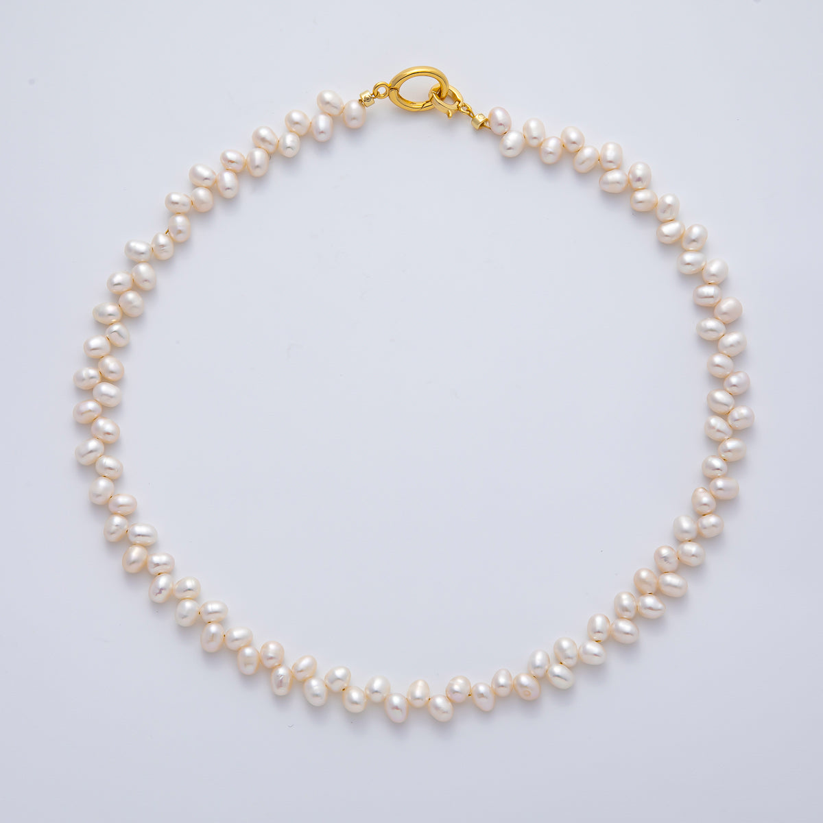 18K Gold Filled Double Freshwater Pearl Seed 16 Inch Choker Necklace w. Snap Latch Push Gate | WA-1380