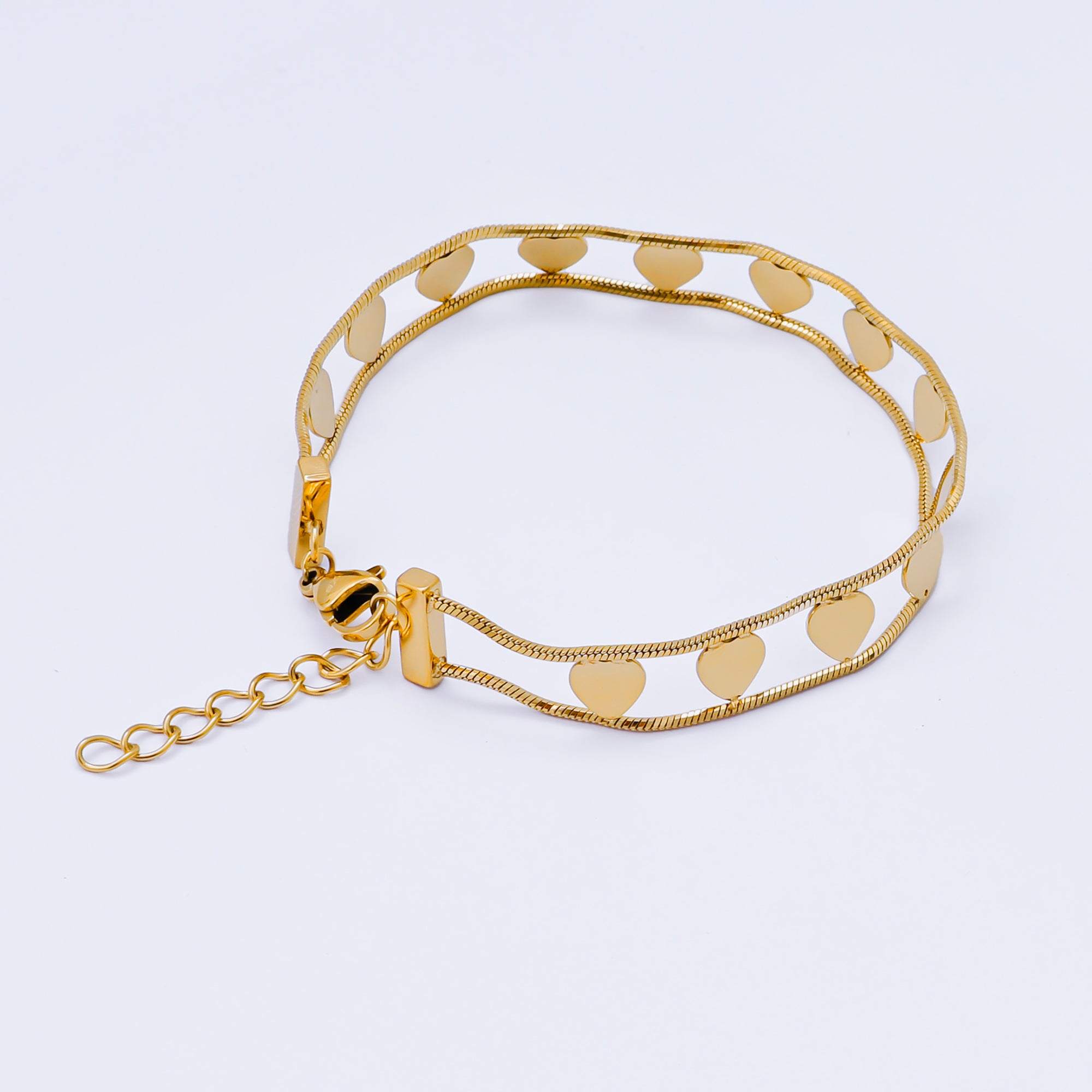 Gold Stainless Steel 8.1mm Heartbeat Double Strand 6 Inch Bracelet | WA-1432