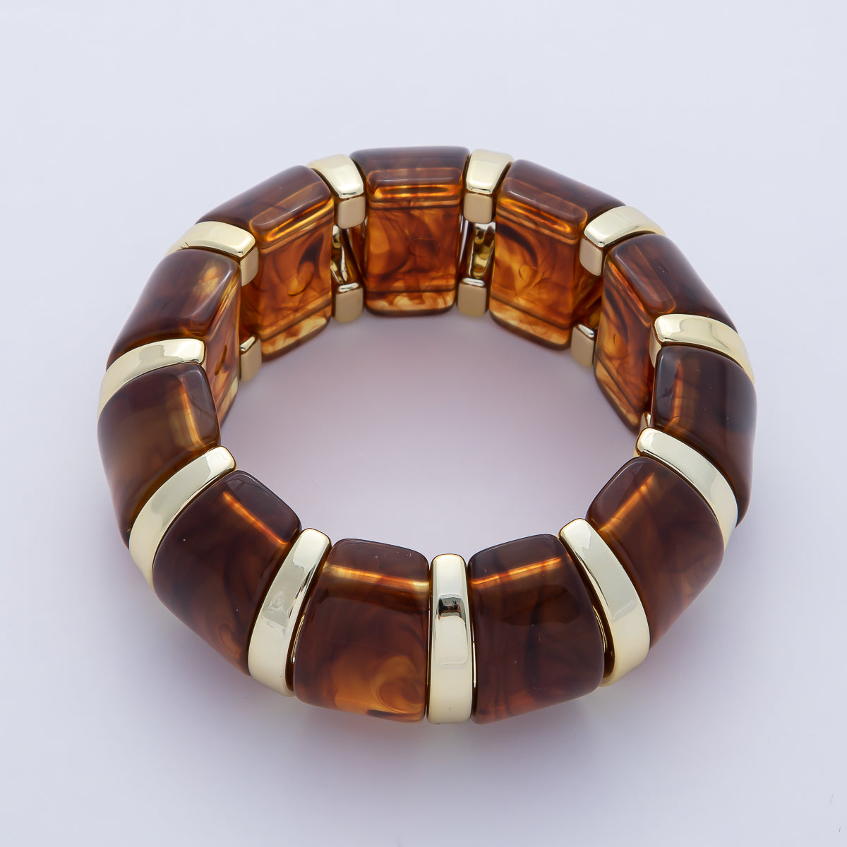 57mm Gold-Lined Resin Gemstone Stretch Bangle Bracelet | WA-920