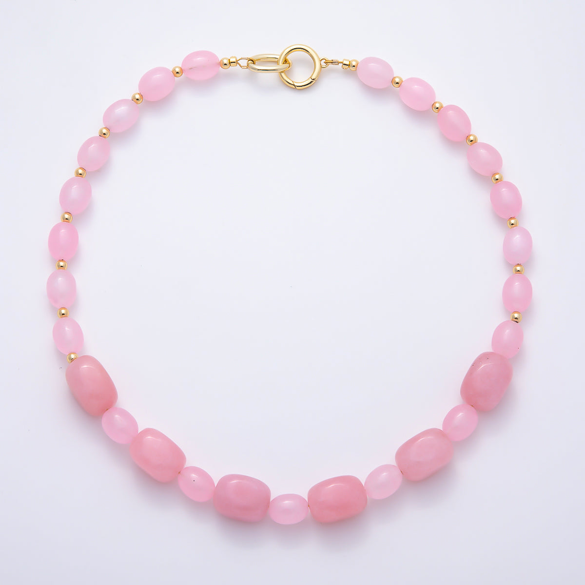Handmade 16K Gold Filled 15mm Pink Quartz Gradient Rectangle Gemstone Chain 19 Inch Necklace w. Push Gate Charm Holder | WA-01503