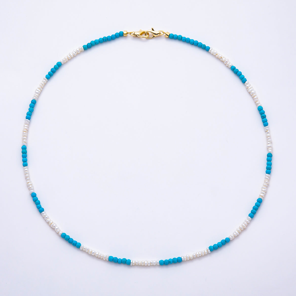16K Gold Filled 3mm Seed Shell Pearl Turquoise Gemstone Chain 18.5 Inch Necklace | WA-01509