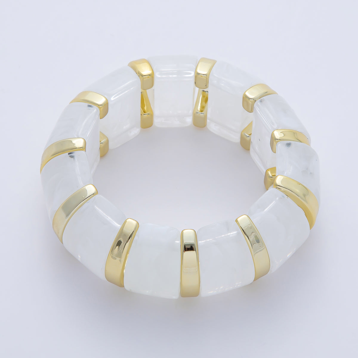 57mm Gold-Lined Resin Gemstone Stretch Bangle Bracelet | WA-920