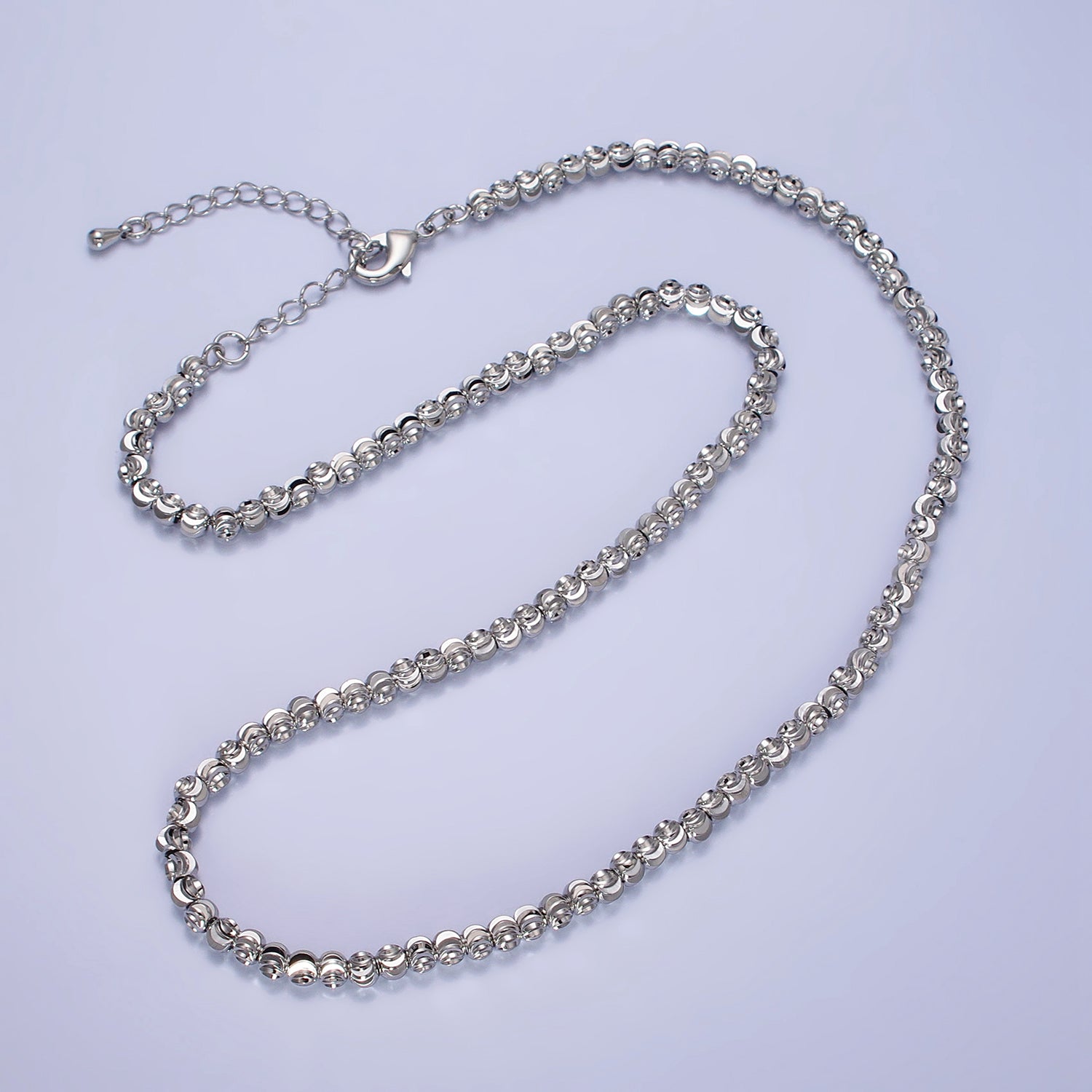 Precios de liquidación BLOWOUT Collar de cadena con cuentas de bolas con corte de luna brillante de 17,5 pulgadas en oro, plata de 3,5 mm y 2,5 mm | WA-1568 ~ WA-1571