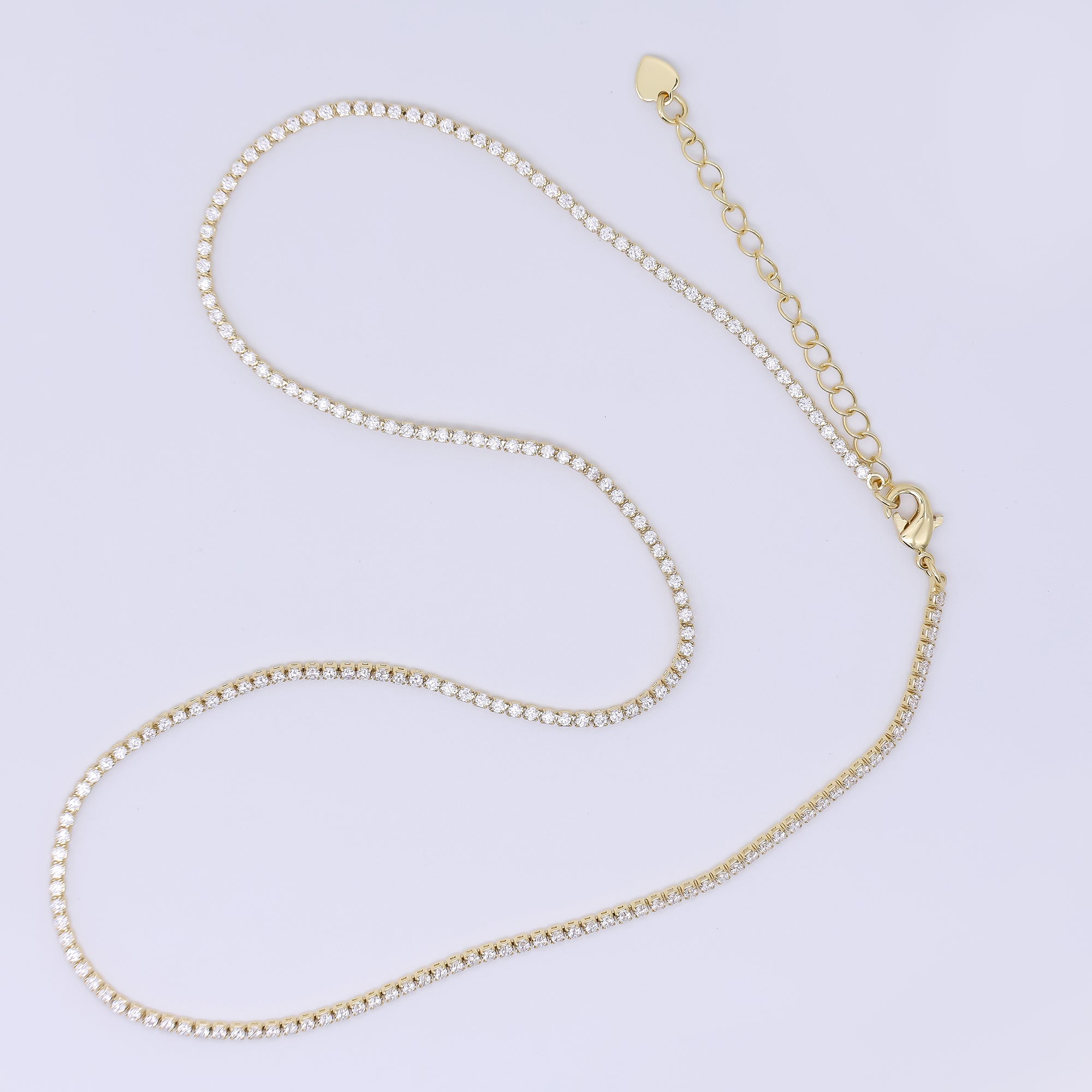 Minimalist Clear CZ Tennis Gold Filled Necklace 16.35 Inch + Extender | WA-1598