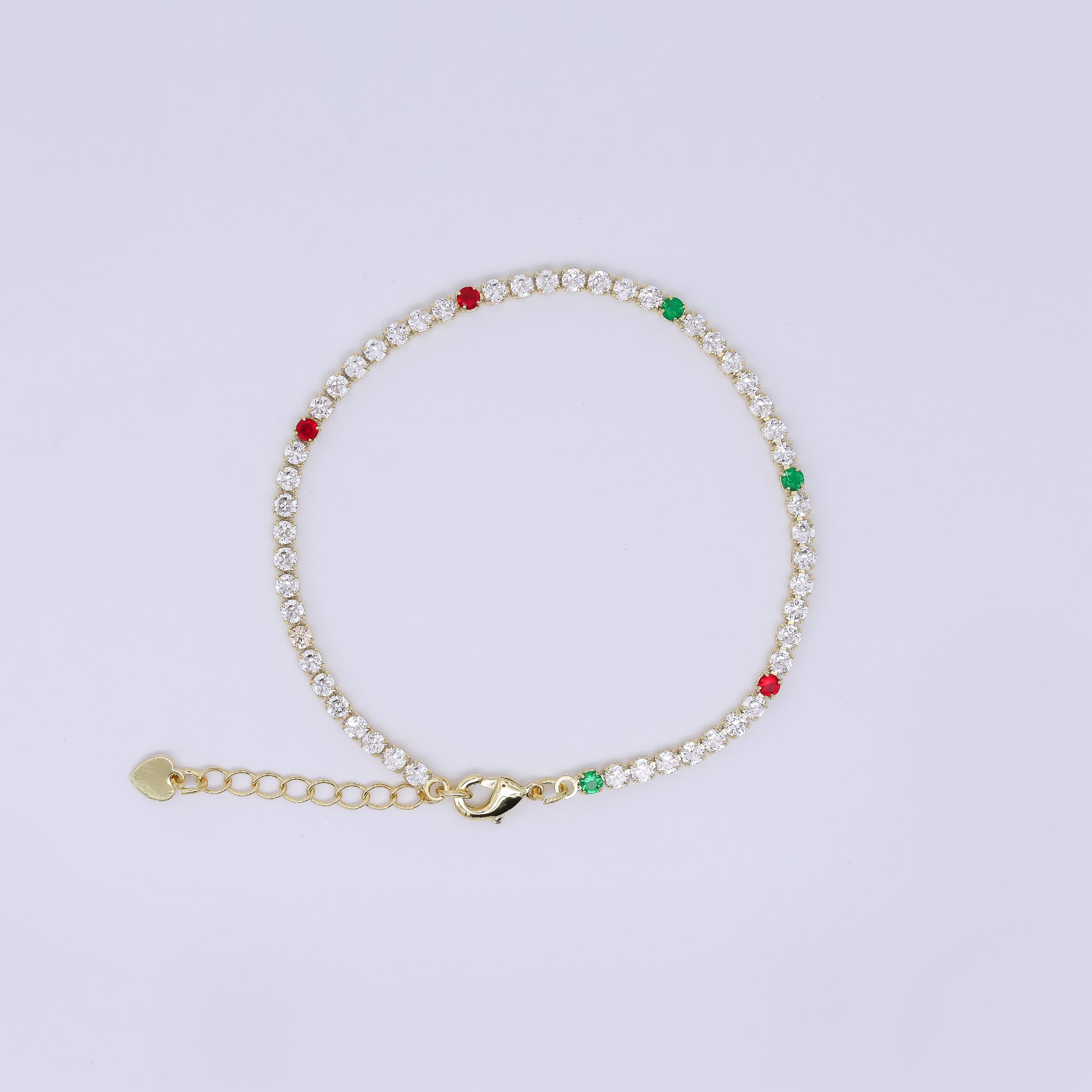 24K Gold Filled 2.5mm Mix Color Clear CZ Tennis Bracelet Chain 7.2 Inch w. Extender | WA-1599