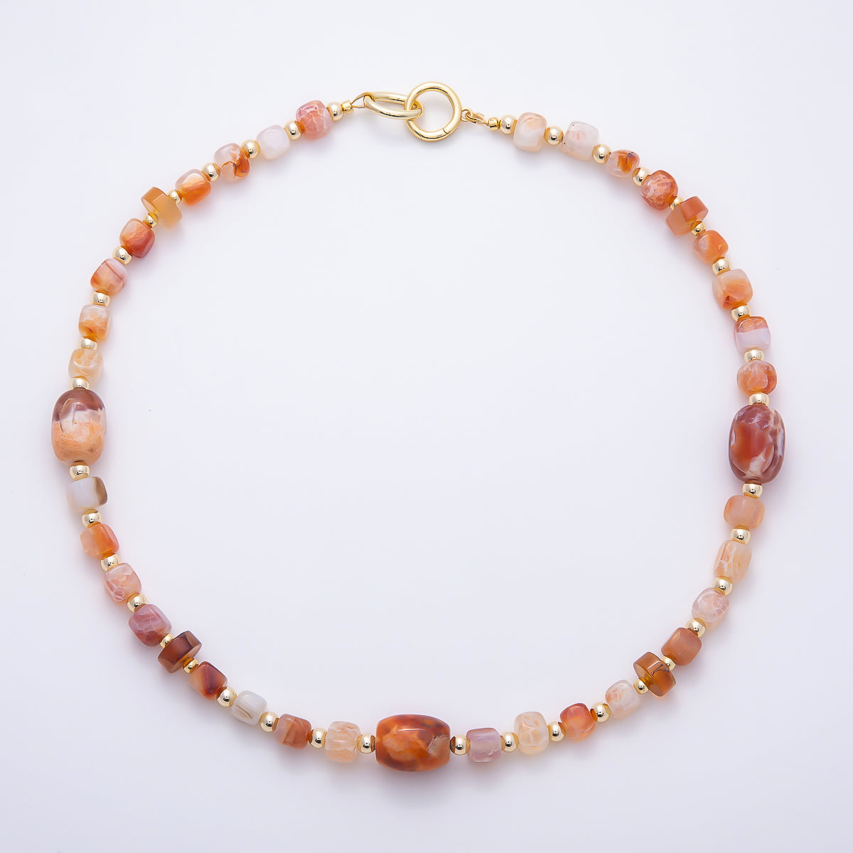 16K Gold Filled 7mm Orange Citrine Gradient Geometric Gemstone Chain 20 Inch Necklace w. Dual Push Gate Charm Holder | WA-01657