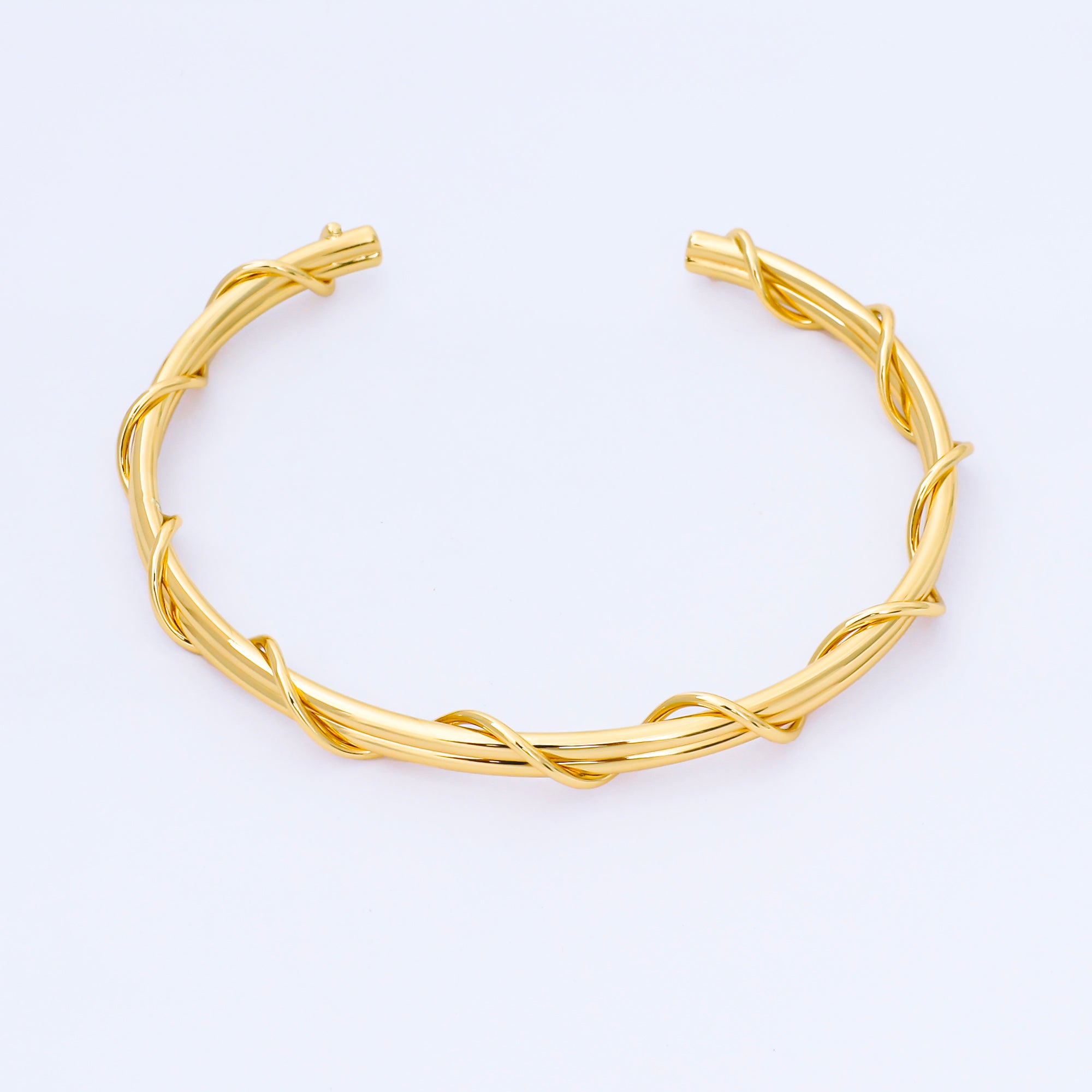24K Gold Filled Vine Roots Tied Triple Band Cuff Bangle Bracelet | WA-1685