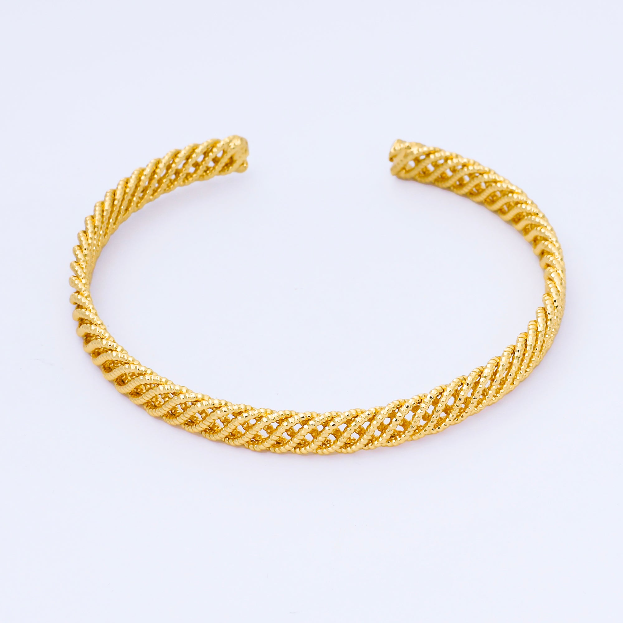 24K Gold Filled Minimalist Twisted Woven Cuff Bangle Bracelet | WA-1686