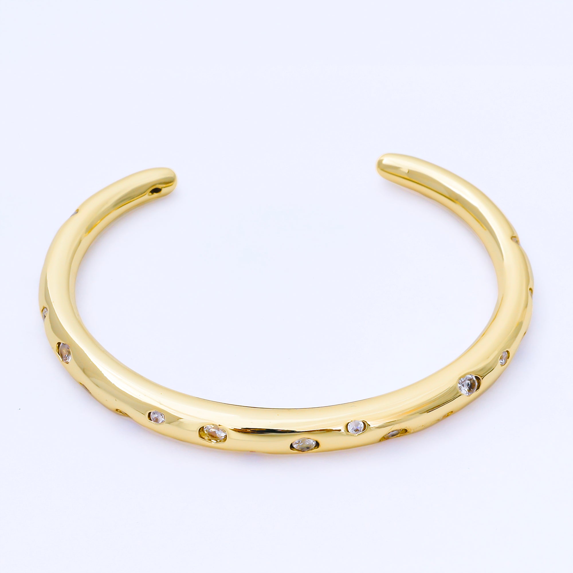 24K Gold Filled Clear CZ Dotted Cuff Bracelet | WA-1691