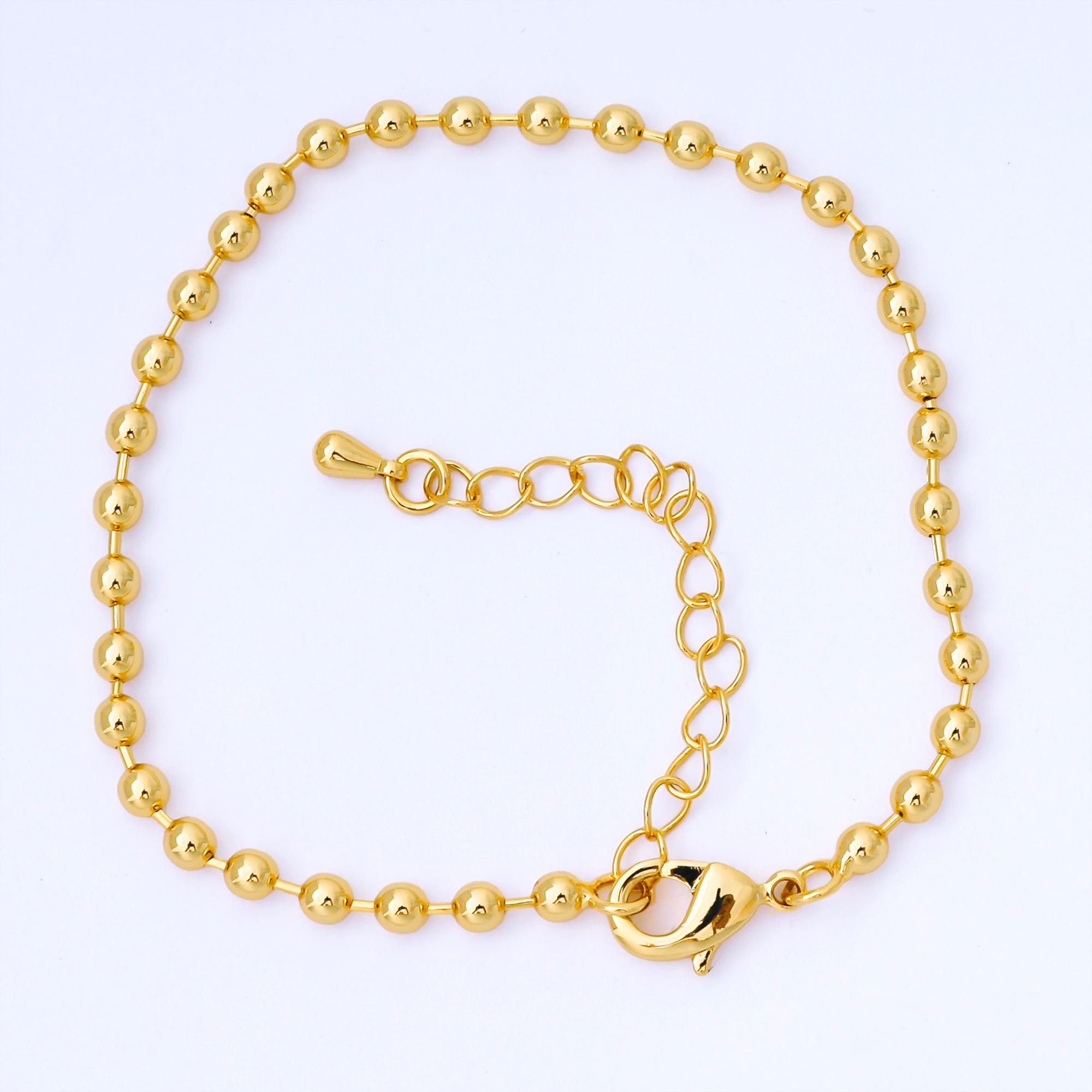 24K Gold Filled Minimalist Round Ball Link Beaded Chain 7 Inch Bracelet | WA-1693