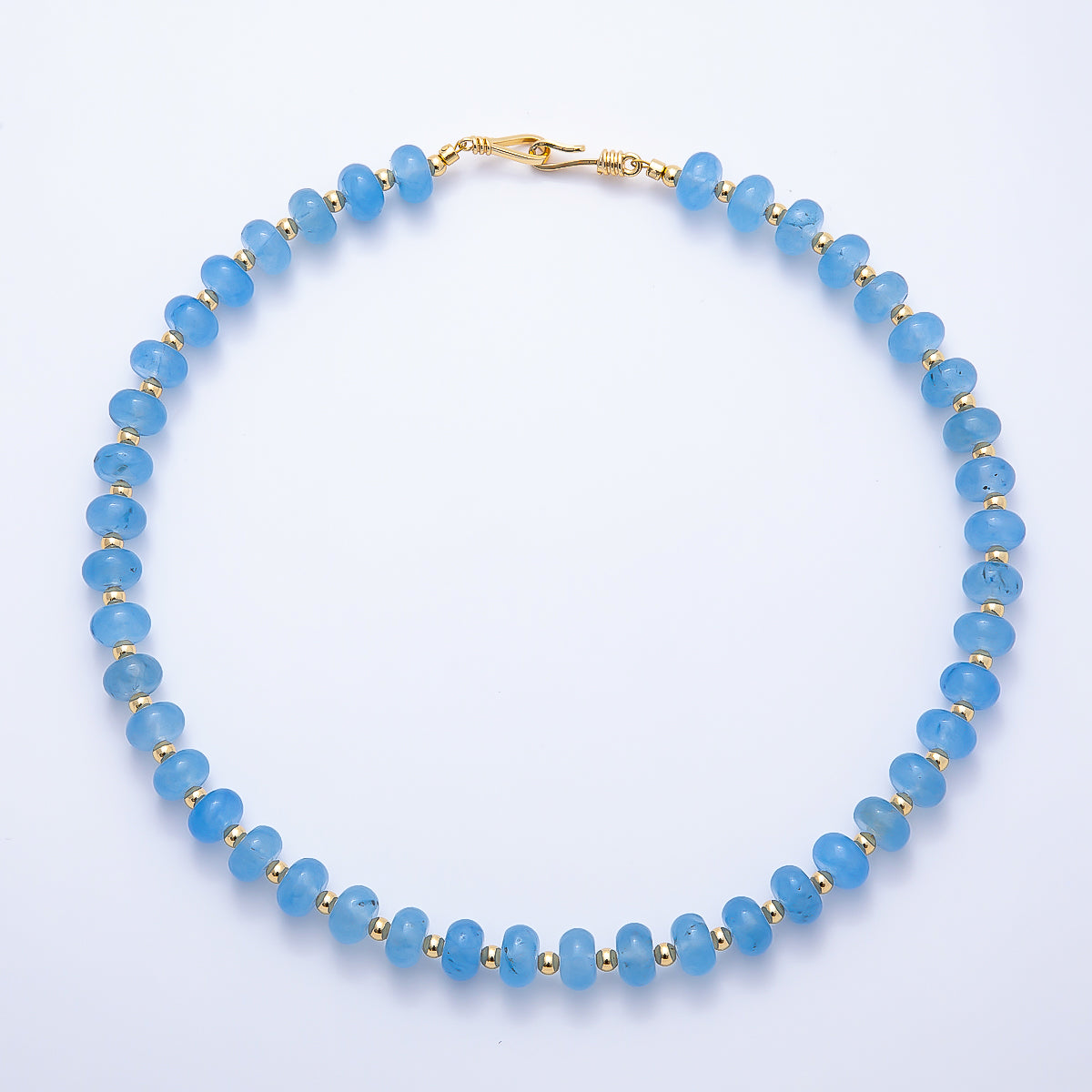 16K Gold Filled 4mm Blue Agate Bead Rondelle Gemstone Chain 18 Inch Necklace | WA-01728
