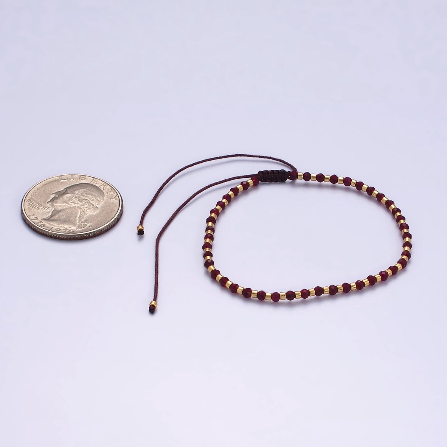 14K Gold Filled Red Garnet Multifaceted Rope Adjustable Friendship Bracelet | WA-02016 ~ WA-02164