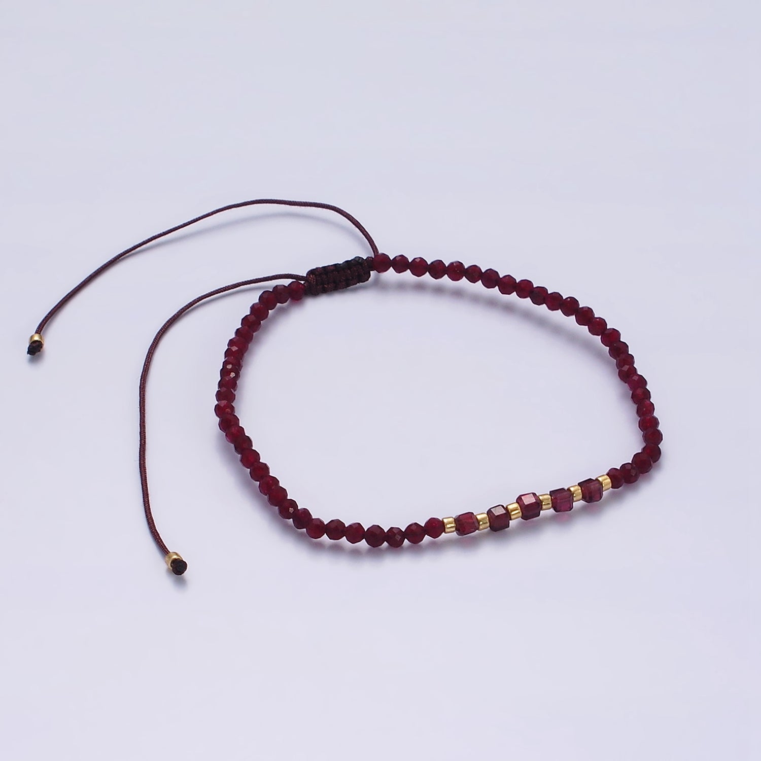 14K Gold Filled Red Garnet Multifaceted Rope Adjustable Friendship Bracelet | WA-02016 ~ WA-02164