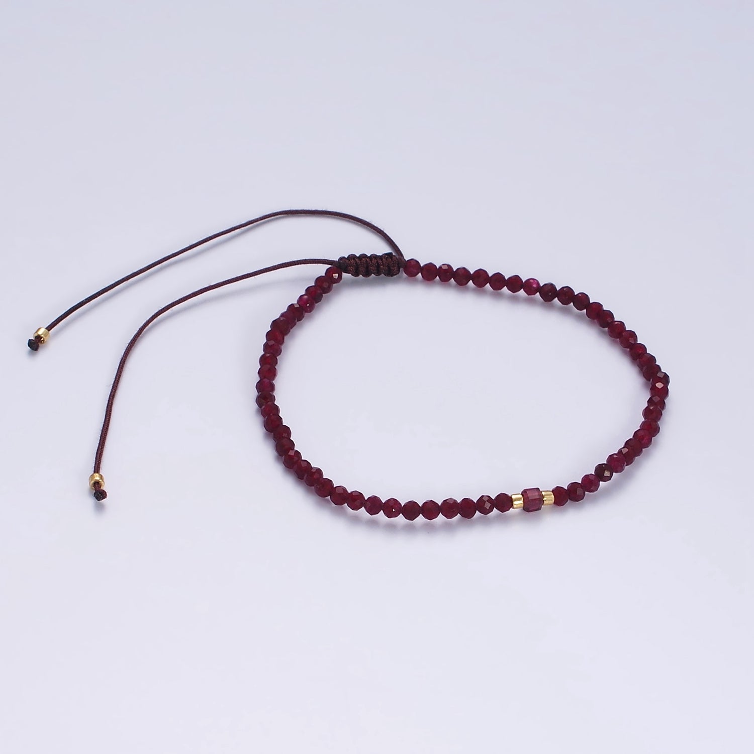 14K Gold Filled Red Garnet Multifaceted Rope Adjustable Friendship Bracelet | WA-02016 ~ WA-02164