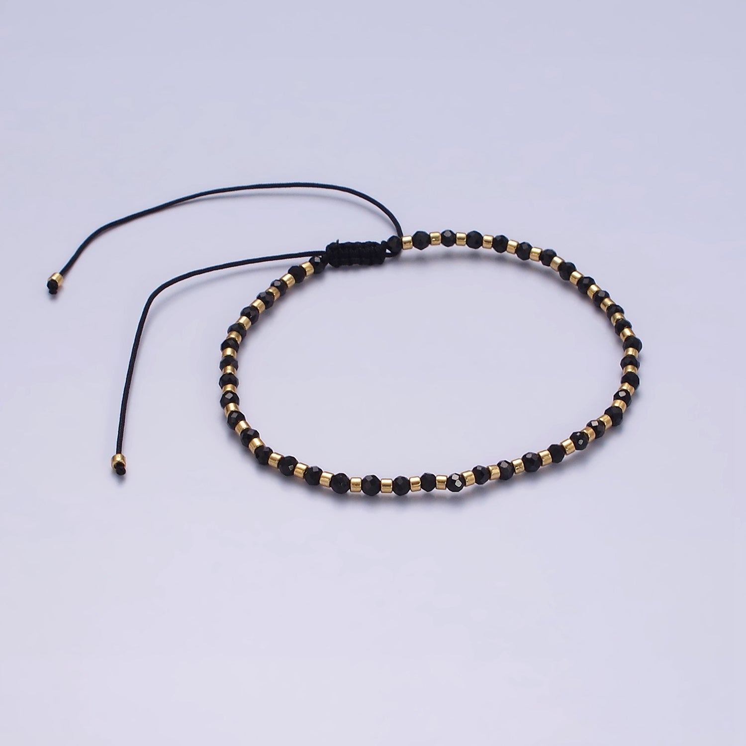 14K Gold Filled Black Onyx Multifaceted Rope Adjustable Friendship Bracelet | WA-02165 ~ WA-02167