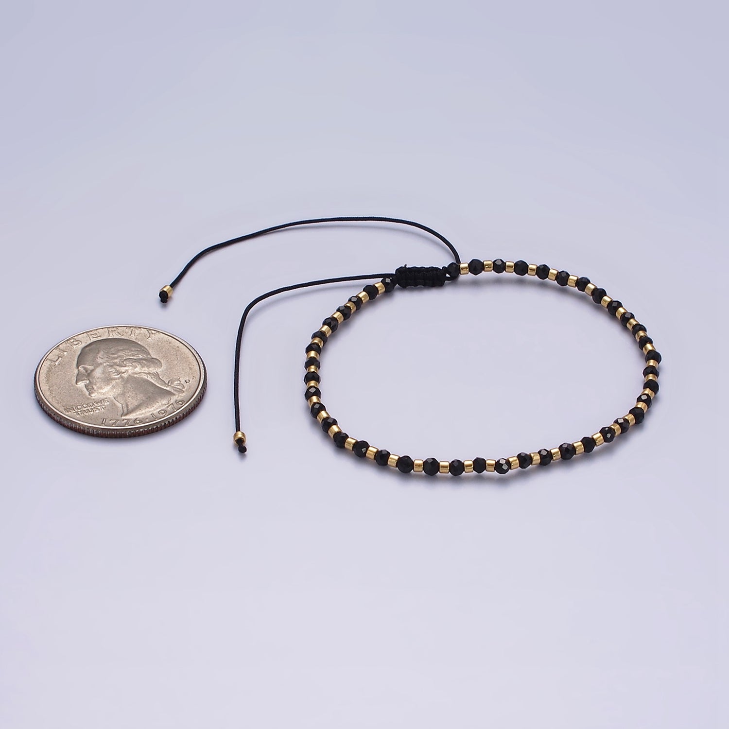 14K Gold Filled Black Onyx Multifaceted Rope Adjustable Friendship Bracelet | WA-02165 ~ WA-02167
