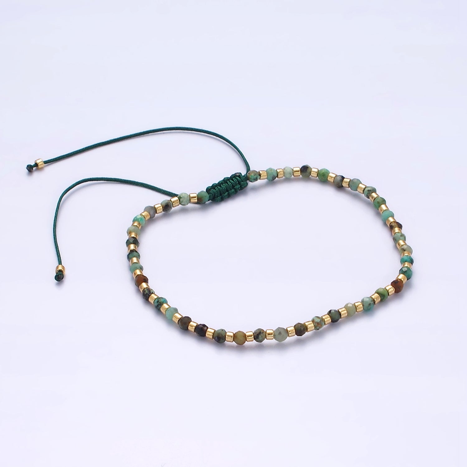 14K Gold Filled Green Moss Agate Multifaceted Rope Adjustable Friendship Bracelet | WA-02174 ~ WA-02176