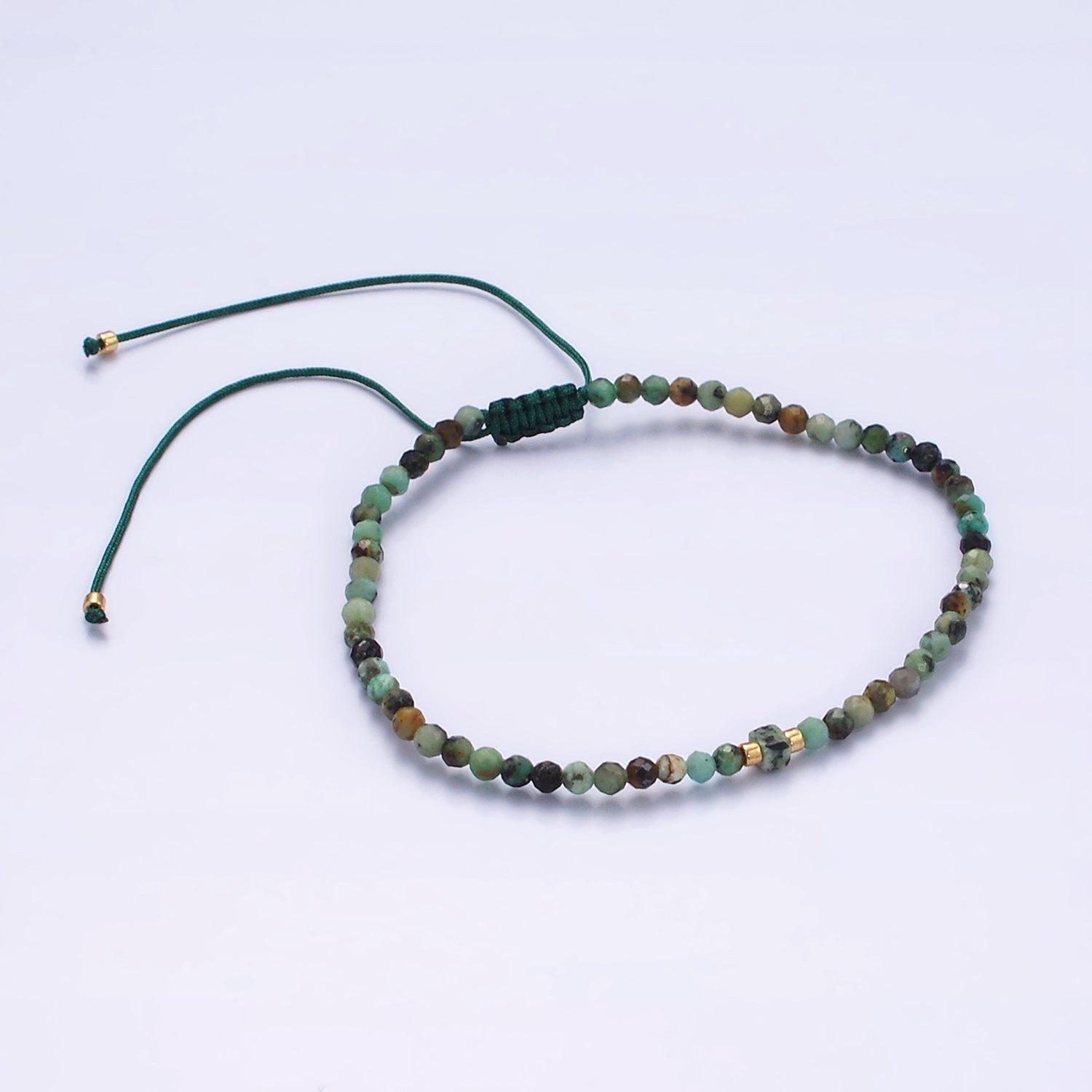 14K Gold Filled Green Moss Agate Multifaceted Rope Adjustable Friendship Bracelet | WA-02174 ~ WA-02176