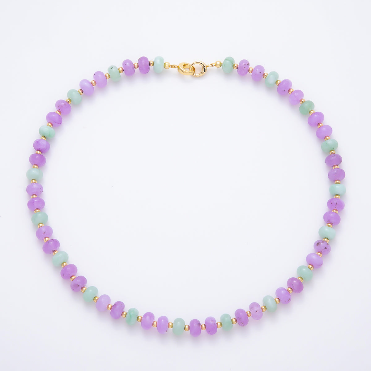 16K Gold Filled 3.3mm Purple Amethyst Green Peridot Rondelle Gemstone Chain 17 Inch Necklace w. Dual Push Gate | WA-02189