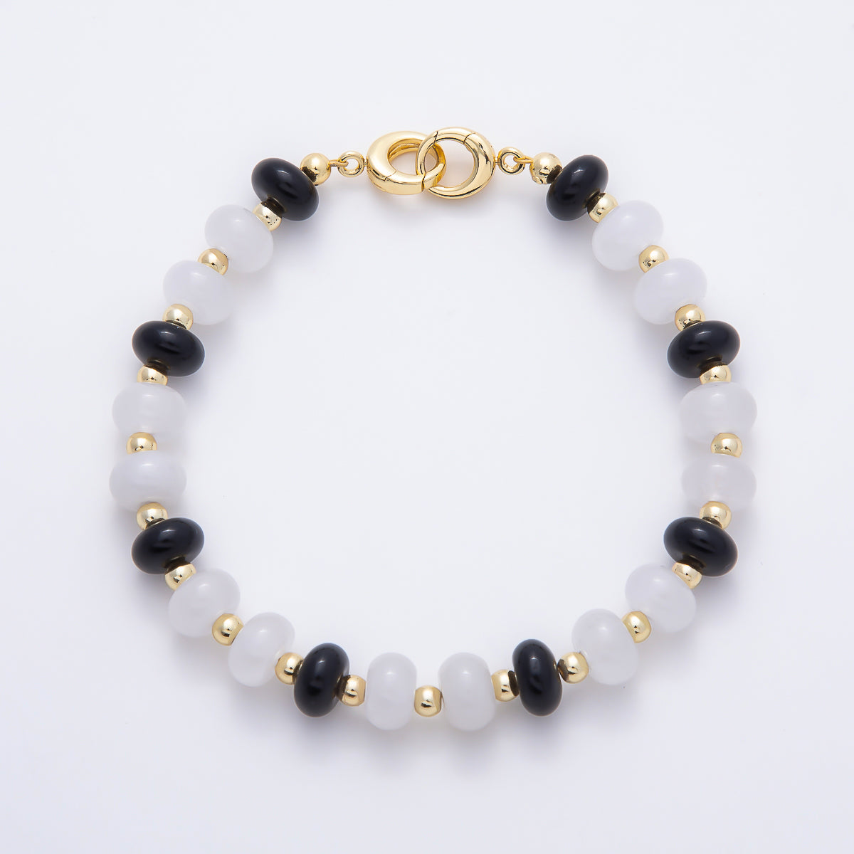 16K Gold Filled 3.3mm Bead Rondelle Gemstone Chain 7.5 Inch Bracelet w. Dual Push Gate | WA-02207