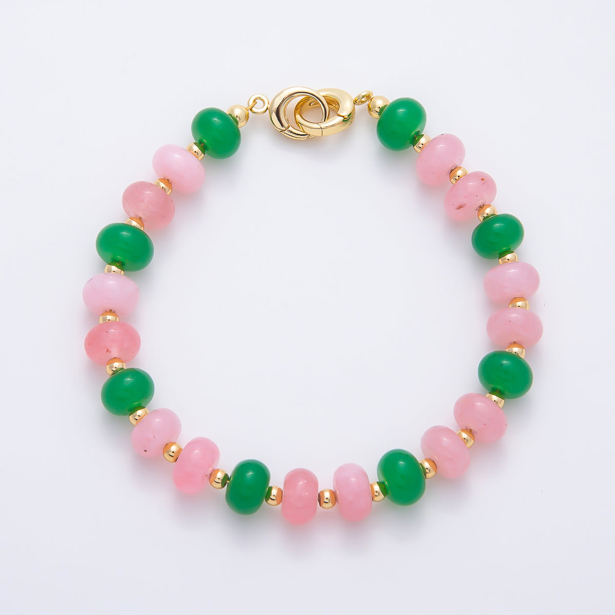 16K Gold Filled 3.3mm Bead Rondelle Gemstone Chain 7.5 Inch Bracelet w. Dual Push Gate | WA-02207