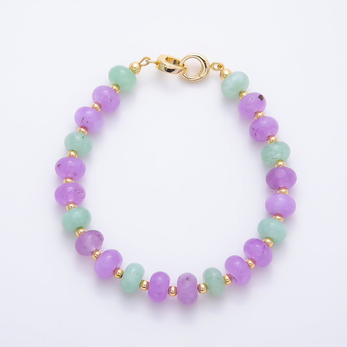 16K Gold Filled 3.3mm Bead Rondelle Gemstone Chain 7.5 Inch Bracelet w. Dual Push Gate | WA-02207