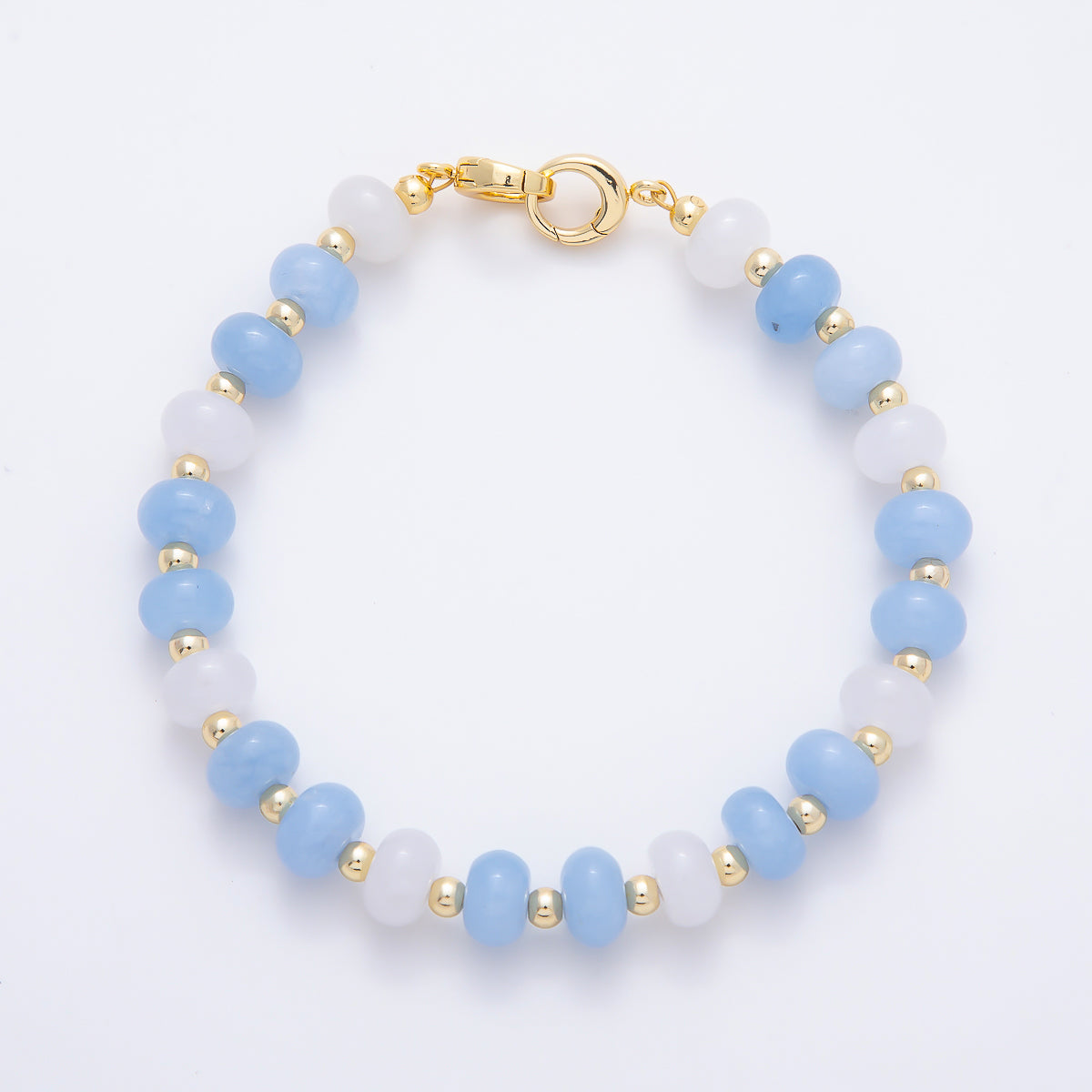 16K Gold Filled 3.3mm Bead Rondelle Gemstone Chain 7.5 Inch Bracelet w. Dual Push Gate | WA-02207