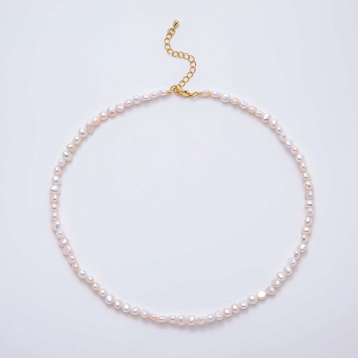 18K Gold Filled 5mm White Button Freshwater Pearl Gemstone Chain 15 Inch Choker Necklace | WA-02297