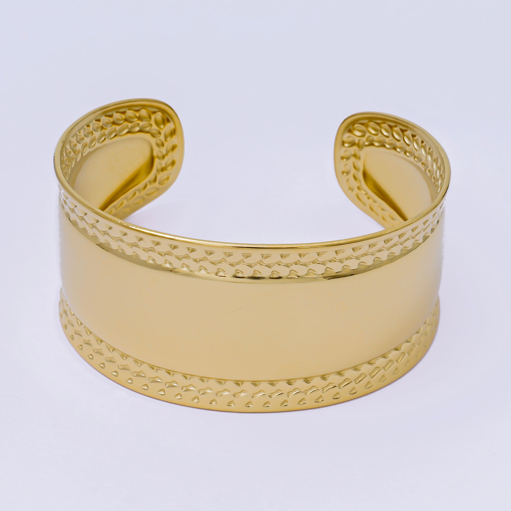 Gold Stainless Steel Roman Leaf Pattern Cuff Bangle Bracelet | WA2315