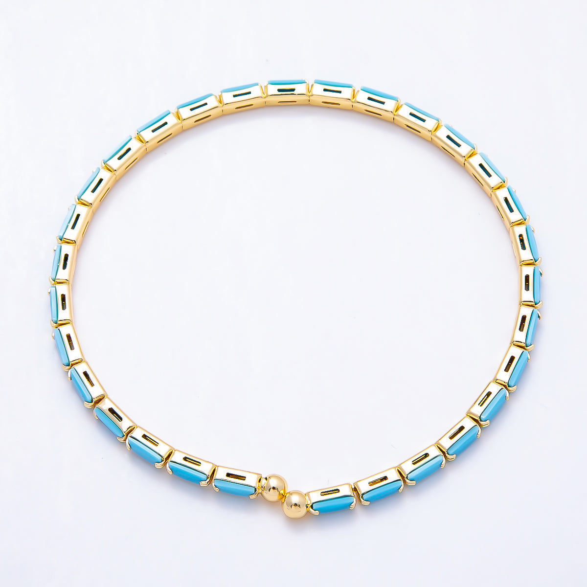 16K Gold Filled 3mm Turquoise Baguette Cuff Bracelet in Gold & Silver | WA-02373 WA-02444