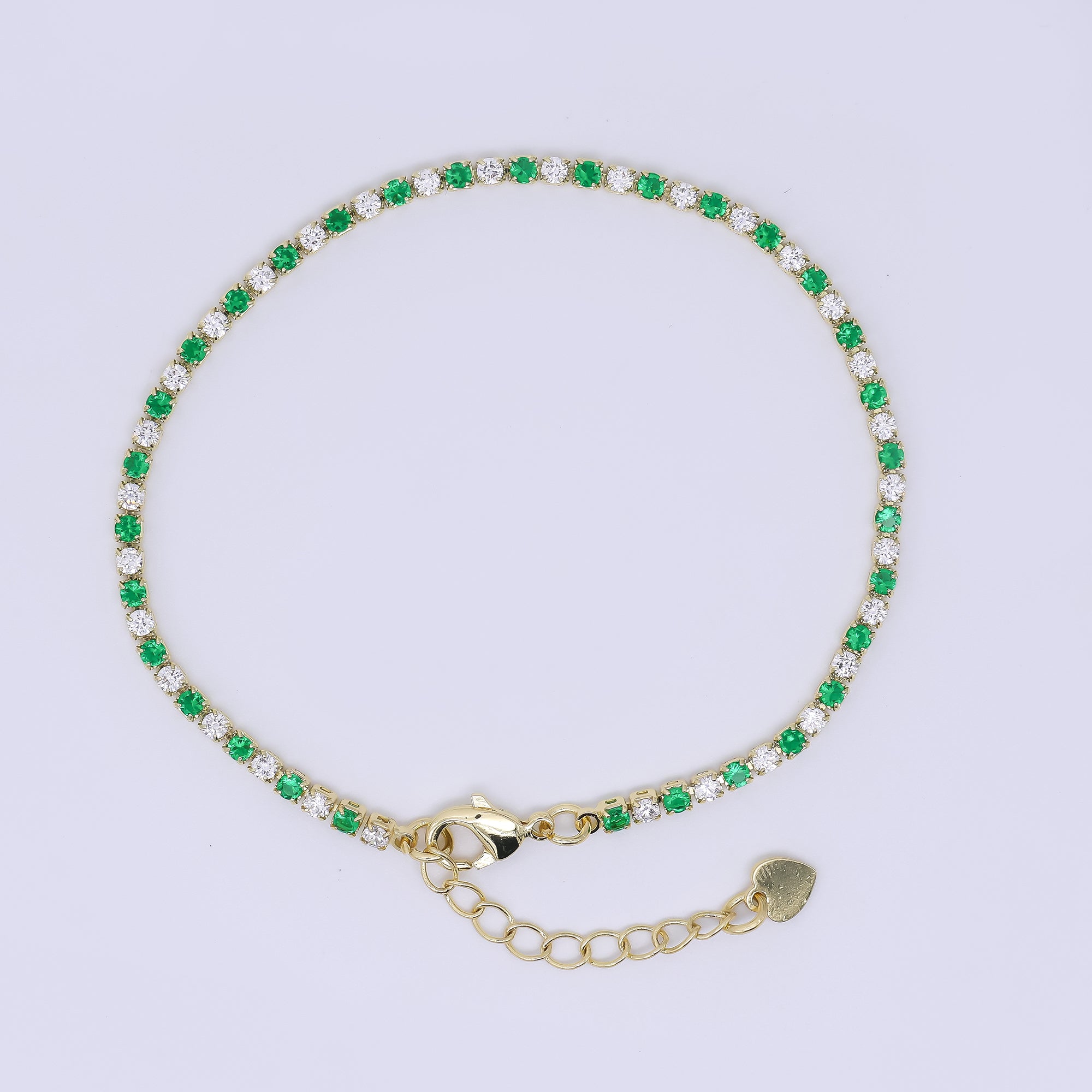 24K Gold Filled 2.2mm Green Round CZ Dual-Toned 7 Inches Tennis Bracelet with Extender | WA-2439