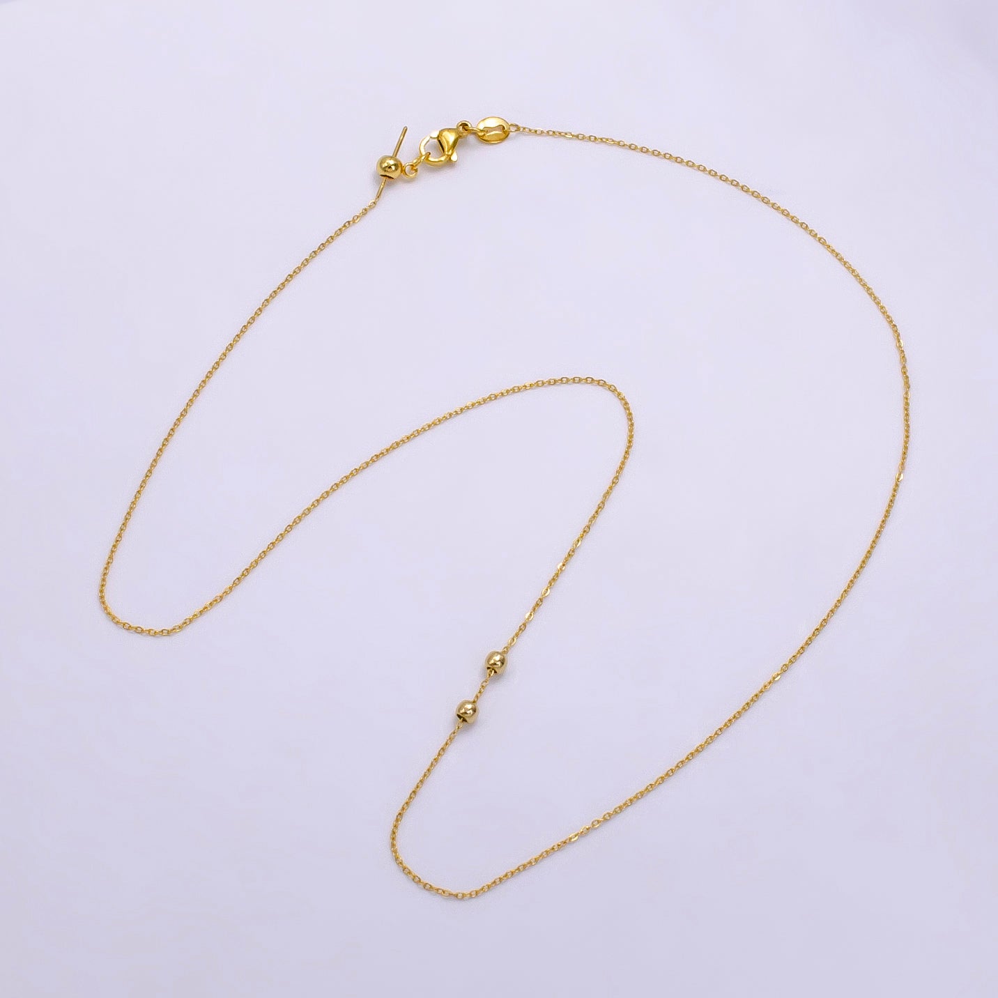 14K Gold Filled 0.7mm Minimalist Cable Bead Slider 19 Inch Necklace | WA-2472