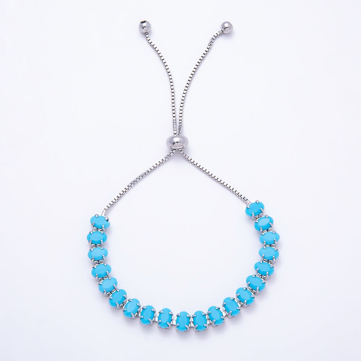 16K Gold Filled 6mm Turquoise Oval Gemstone Box Chain Adjustable Bolo Slide Bracelet in Gold & Silver | WA-02445 WA-02510