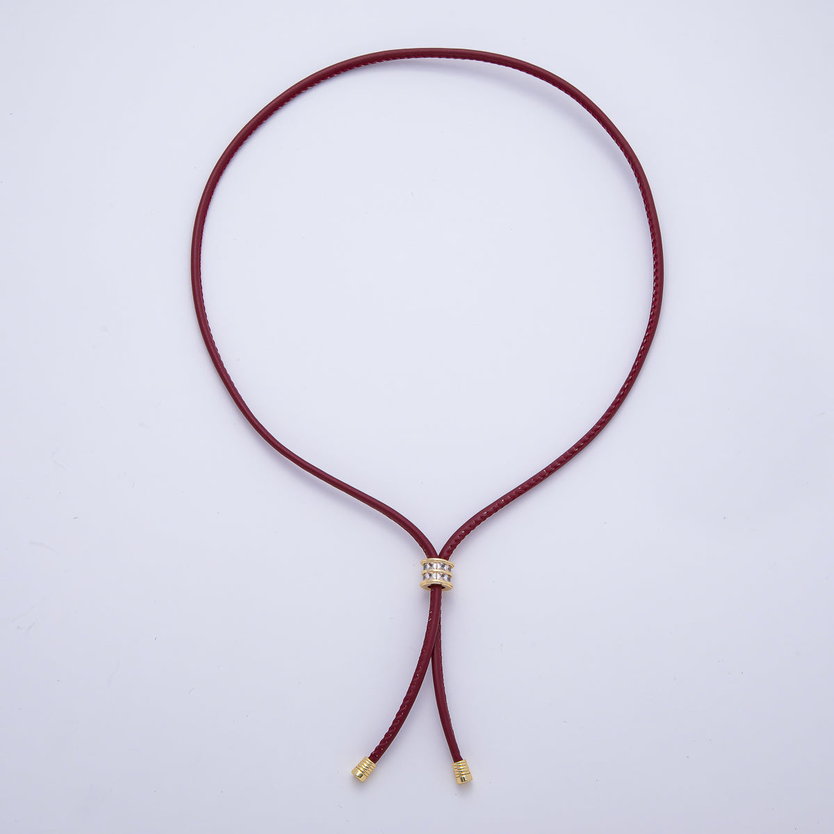 18K Gold Filled 4mm Red, Khaki, Brown Leather Bolo Chain w. Rectangular CZ 25.98 Inch Necklace | WA-256 WA-266 WA-375 WA-1661 WA-1669 WA-2048