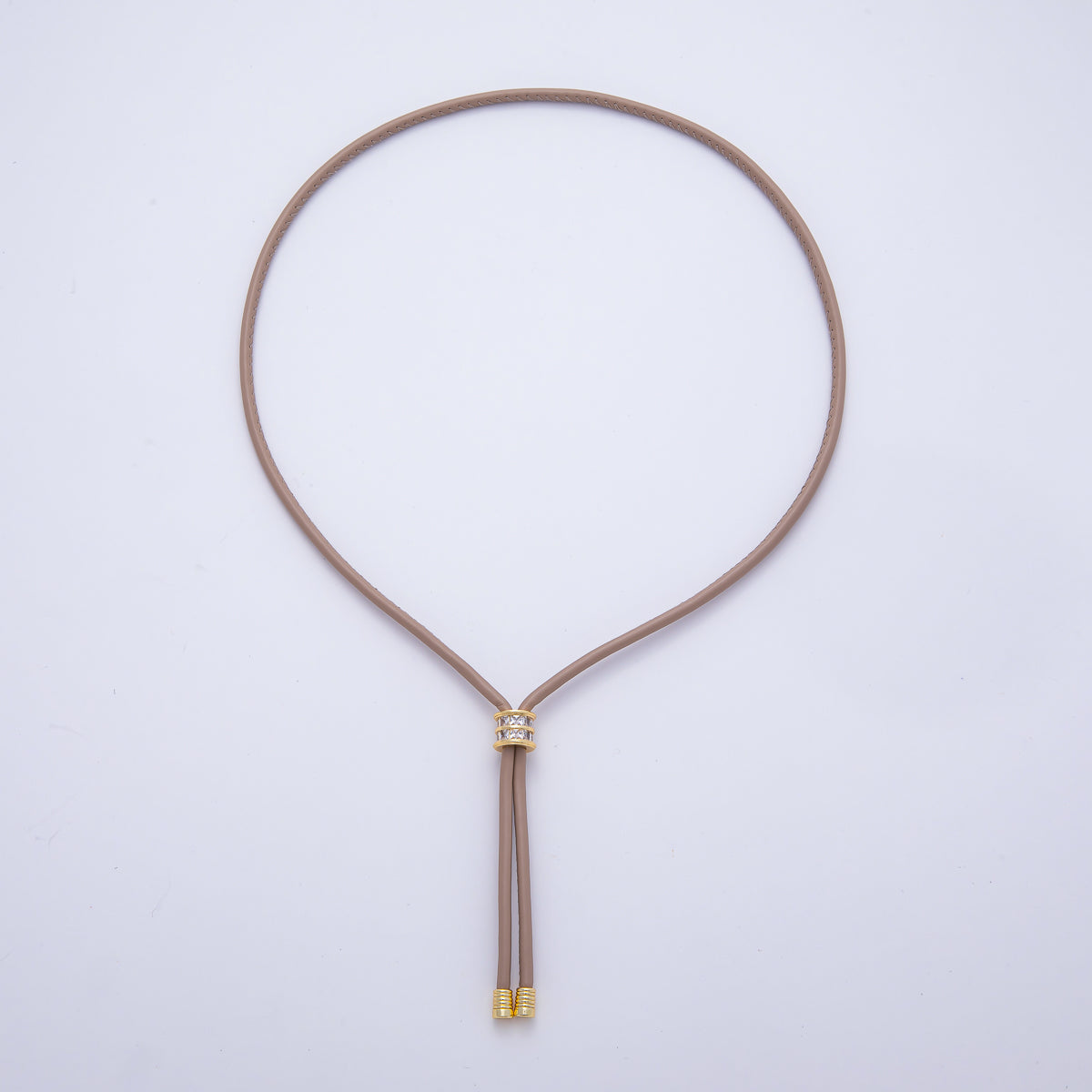 18K Gold Filled 4mm Red, Khaki, Brown Leather Bolo Chain w. Rectangular CZ 25.98 Inch Necklace | WA-256 WA-266 WA-375 WA-1661 WA-1669 WA-2048