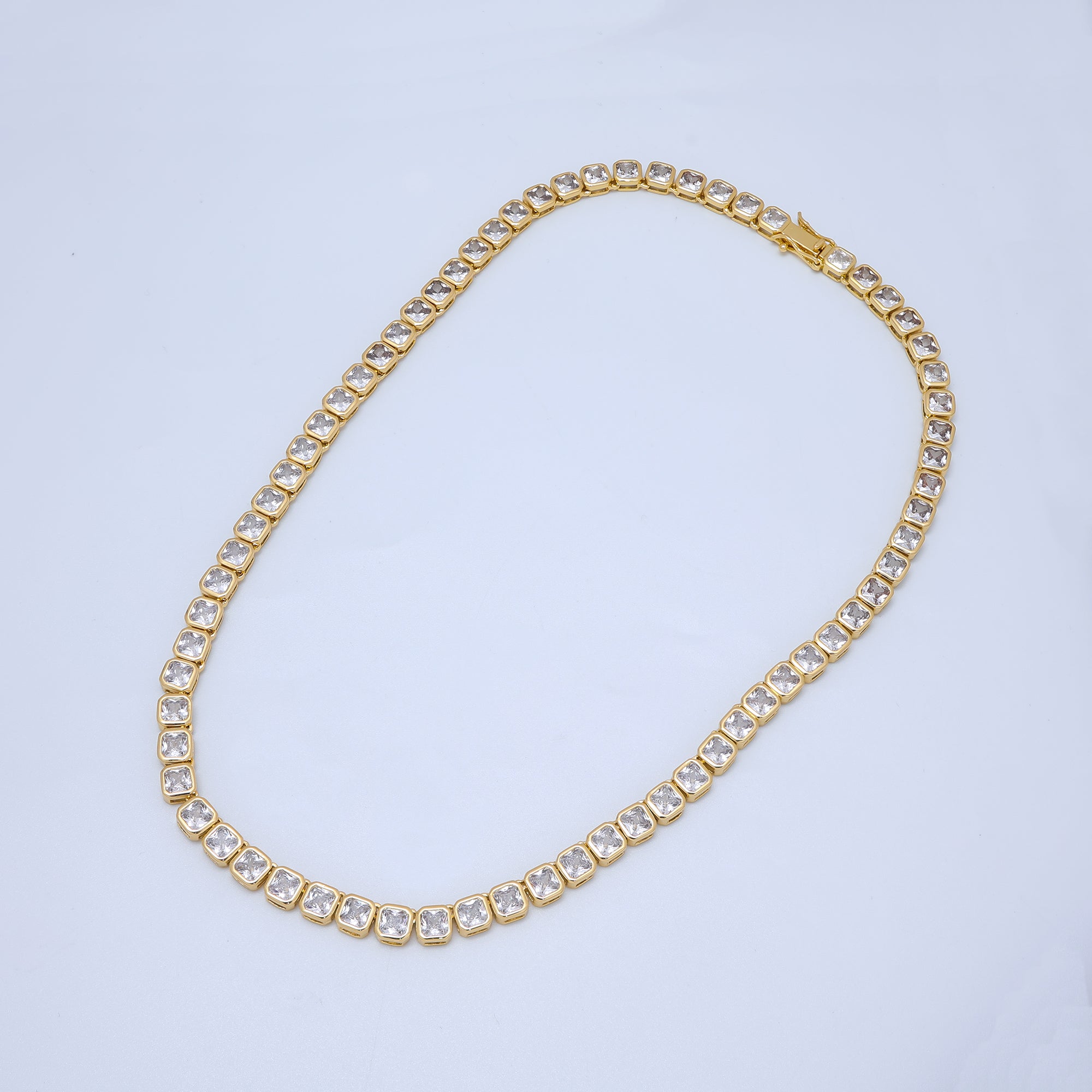 24K Gold Filled 5.3mm Square CZ Tennis Chain 16 Inch Necklace | WA-2753