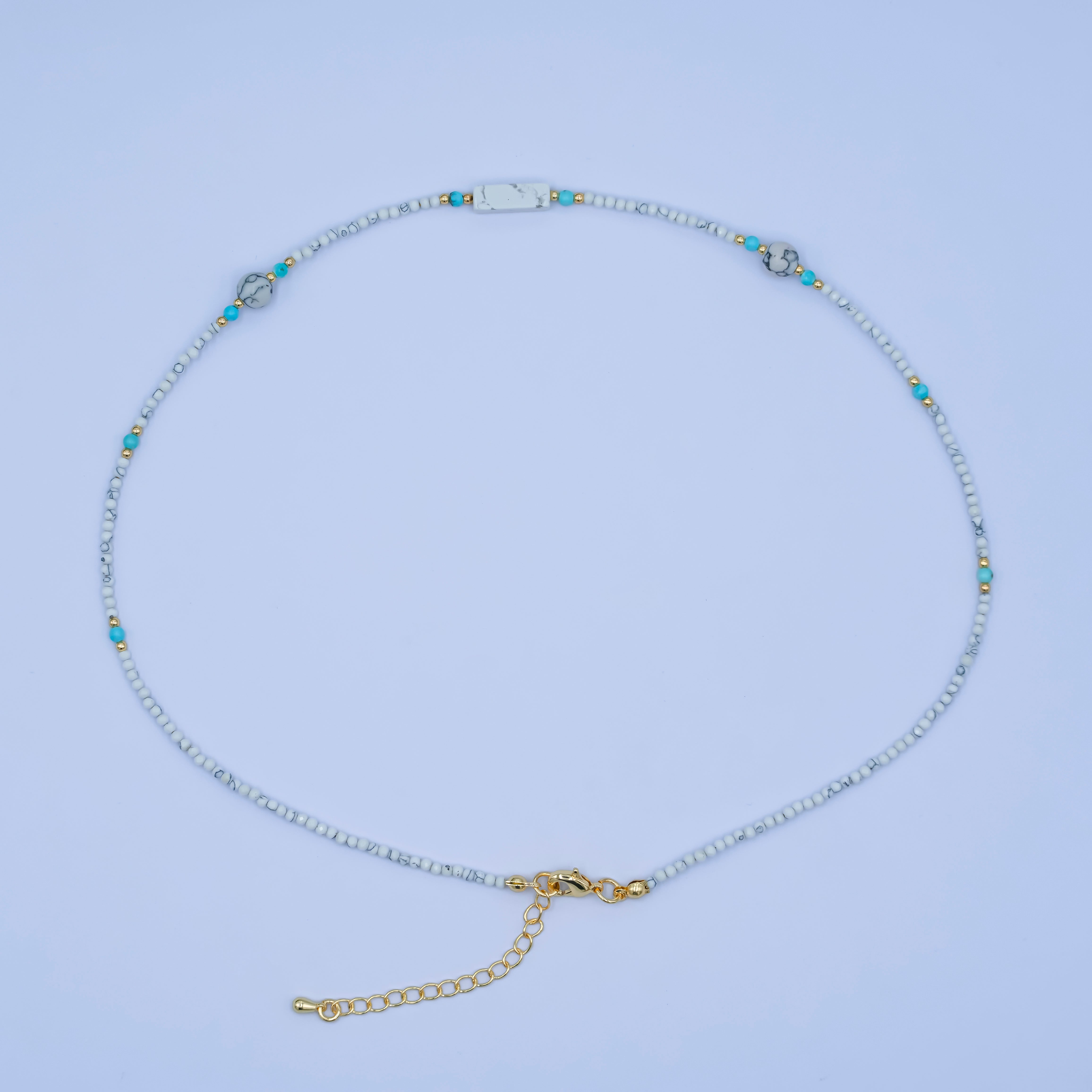24K Gold Filled 2mm White Howlite Gemstone 16 Inch Necklace | WA-2958