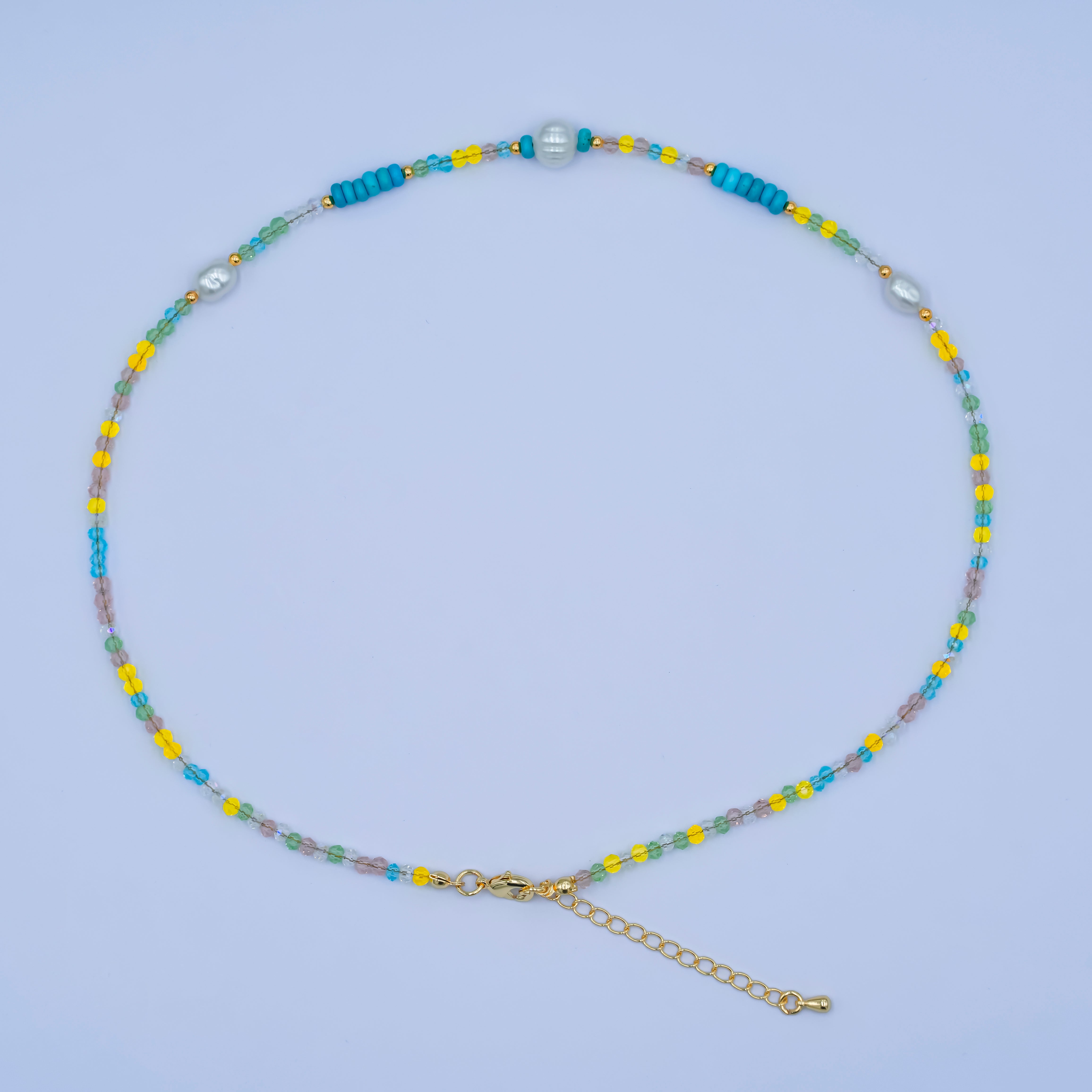 24K Gold Filled Shell Pearl Multicolor Crystal Gemstone 16 Inch Necklace | WA-2967