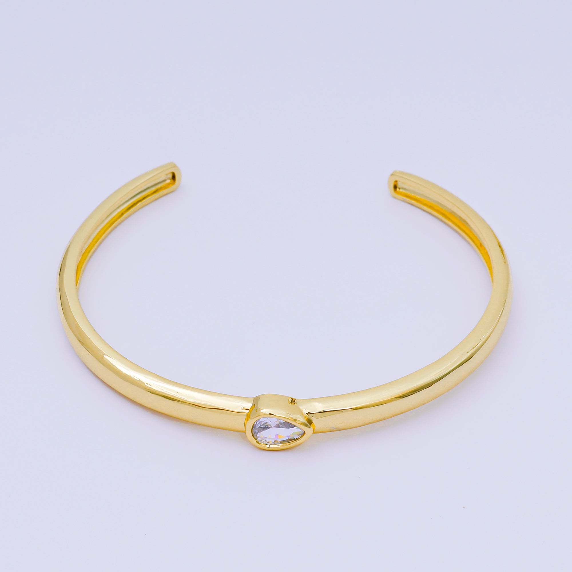 24K Gold Filled Pear CZ Minimalist Round Bracelet in Gold & Silver | WA-3095 - WA-3096